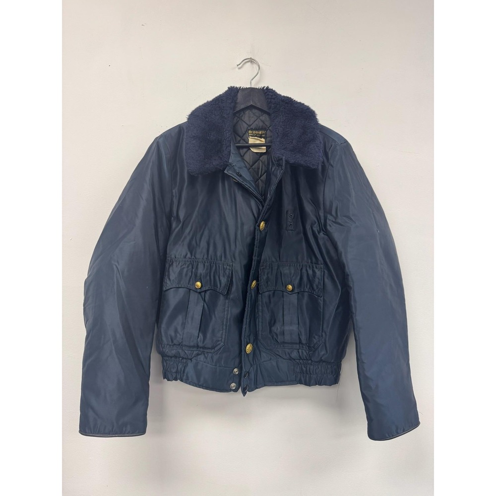 Vintage Skinner Jacket Mens 42 Blue Nylon Ronclad Fur Collar Police Bomber‎ 60s
